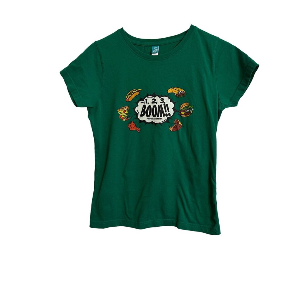 Randy Santel's 123 BOOM Graphic T-shirt Tee Food Challenge Women's SZ M Foodie